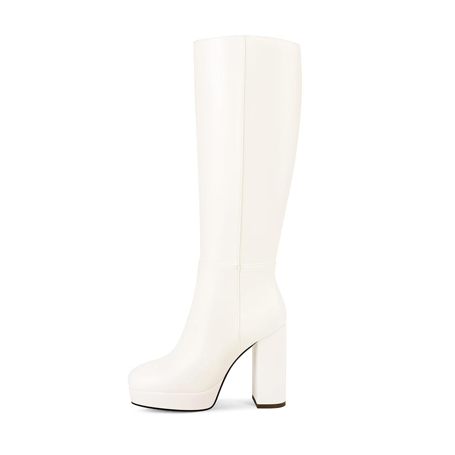 Amazon.com | White Platform Knee High Boots for Women with